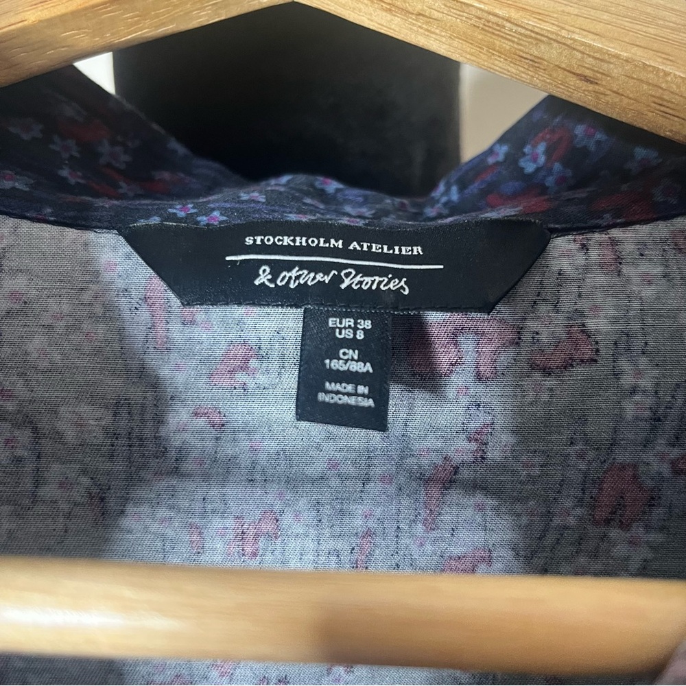 Stockholm Atelier & Other Stories Women’s Navy Floral A~Line Mini Dress Sz 8 - Picture 7 of 9